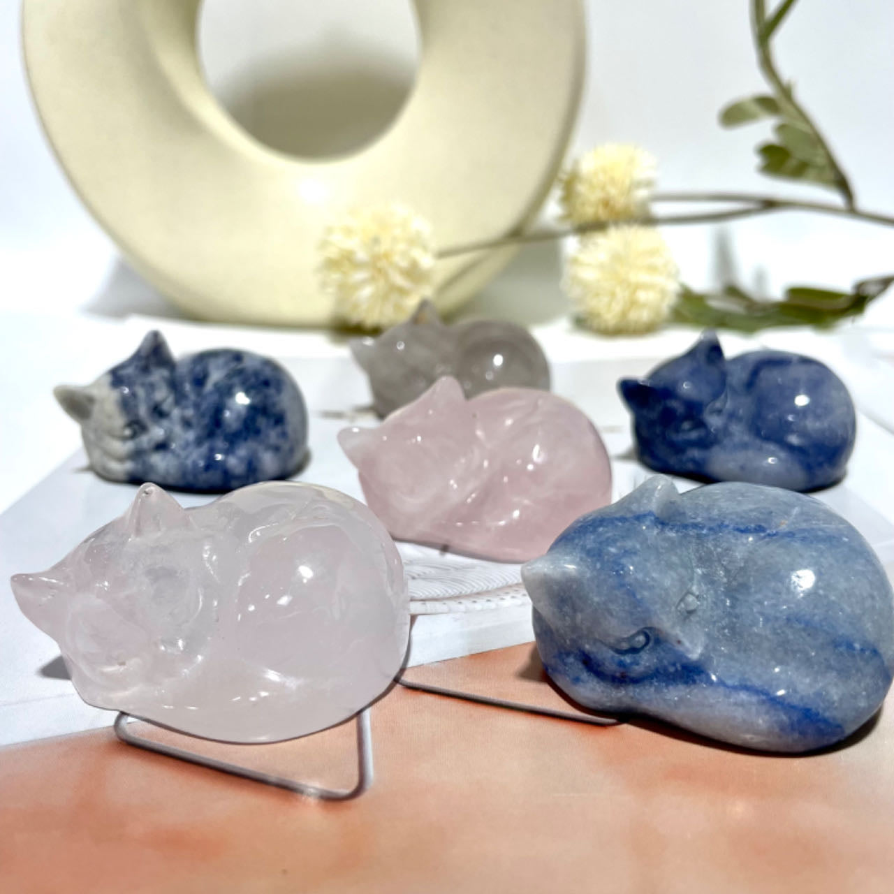 3 Counts Sleeping Cat Crystal Clear Quartz Rose Quartz Blue Aventurine Healing Crystal Home Decoration From IG Crystal