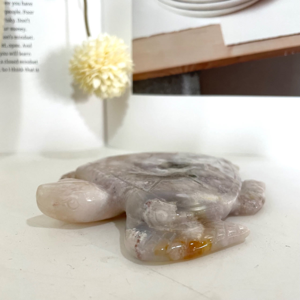 2PCS Pink Flower Agate Tortoise Crystal about 300g Healing Stone Home Decoration From IG Crystal