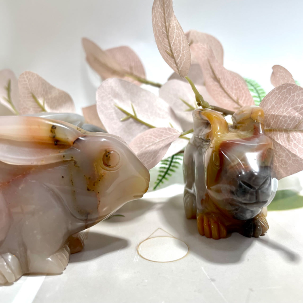 2 Counts Three-colour Jade Rabbit Healing Stone Home Decoration From IG Crystal