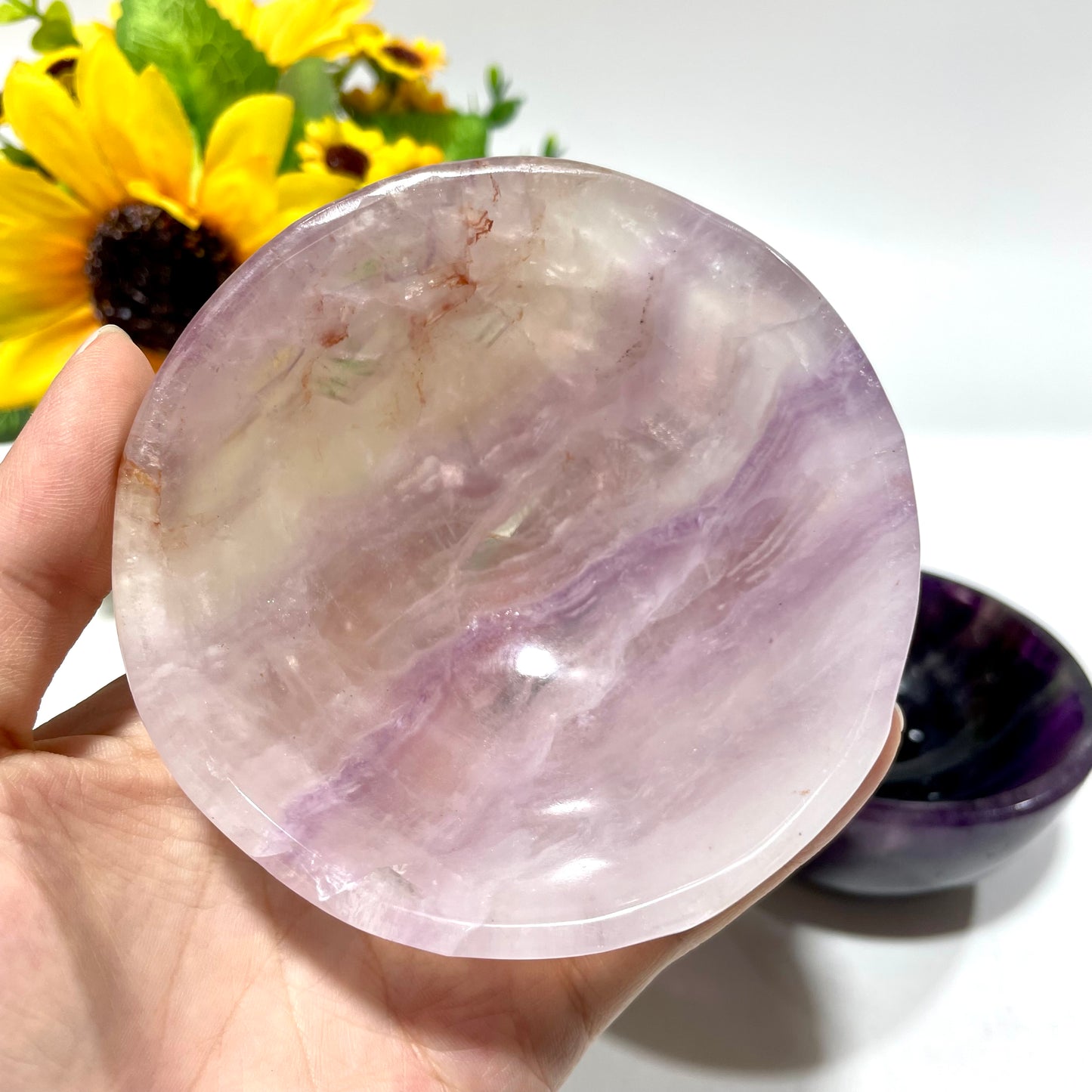 1~2 Counts Fluorite Bowl Hand Polished Gem Stone Bowls Natural Raw Crystal Decorative Dish Jewelry Storage Agate Bowl for Meditation Reiki Healing From IG Crystal