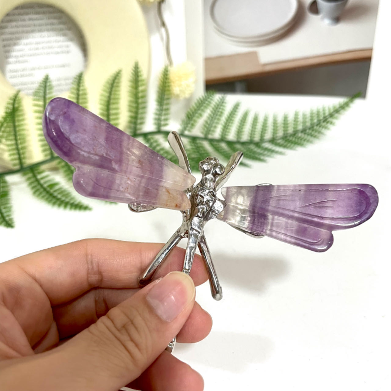 2 Counts Fluorite Dragonfly Butterfly Crystal Healing Stone Home Decoration From IG Crystal
