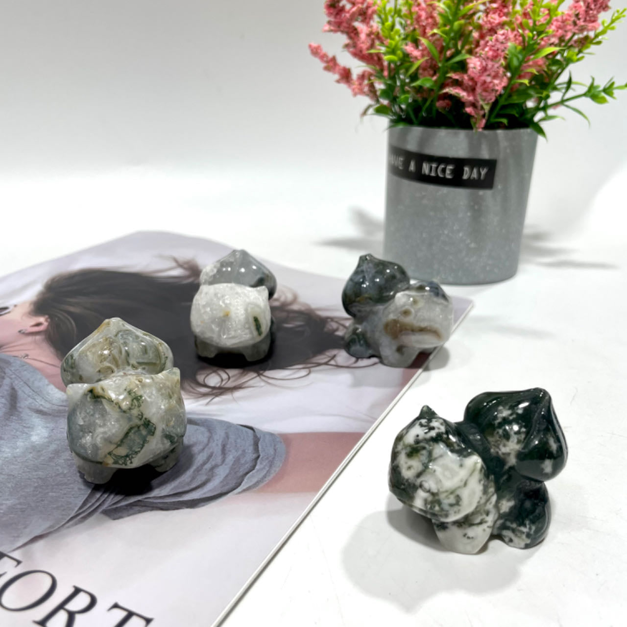 2 Counts Moss Agate Bulbasaur Crystal 2 Inches Natural Gemstone Semi Precious Healing Crystals Enhance Positive Energy Home Decoration From IG Crystal