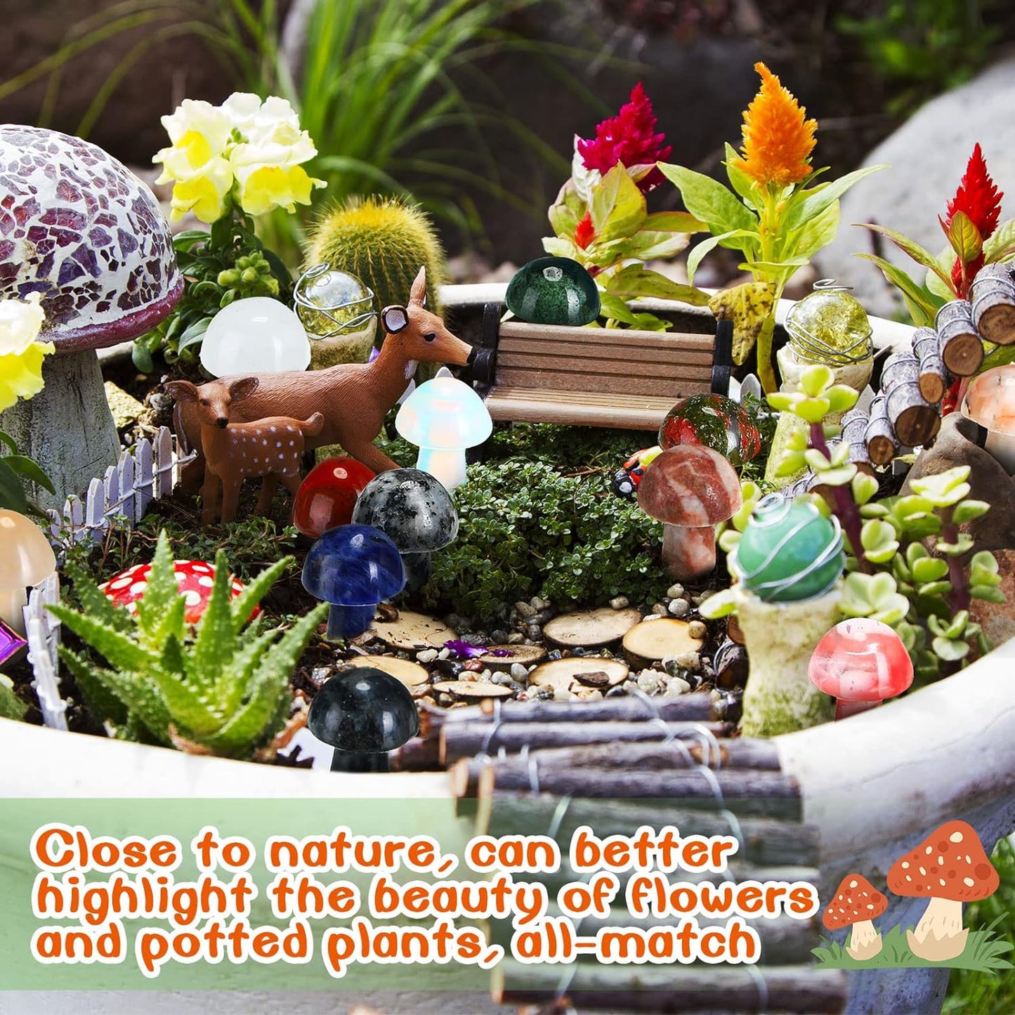IG Crystal Different Material High Quality Natural Mushroom Crystals Clear Quartz Rose Quartz Green Aventurine Yooperlite Black Obsidian Red Que Sera Healing Crystal Home Decoration