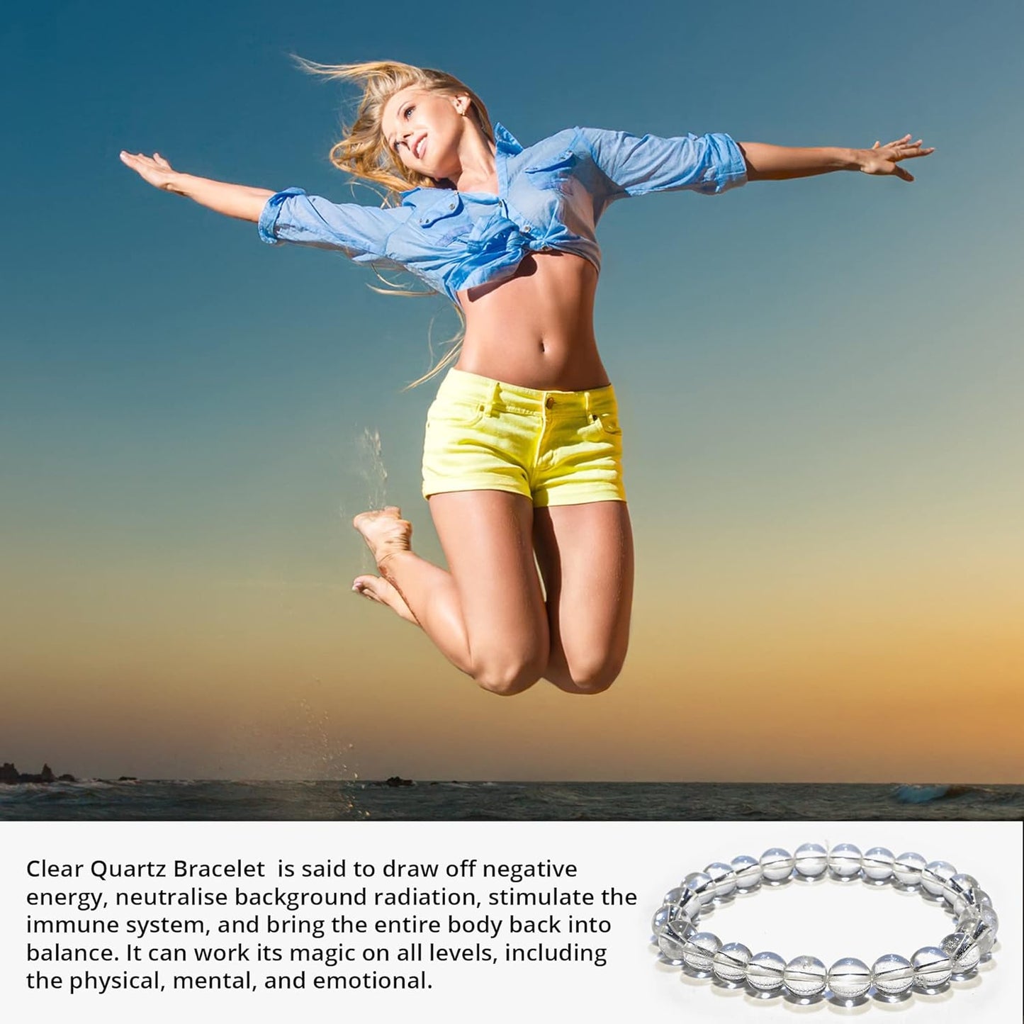 5 Counts Natural Clear Quartz Bracelet – Handmade Gem Semi Precious Gemstone Bracelet – Unisex Stretch 8mm Round Beaded Bracelets – Healing Crystal Bracelet for Women, Men, and Teens – Mens Bracelet From IG Crystal