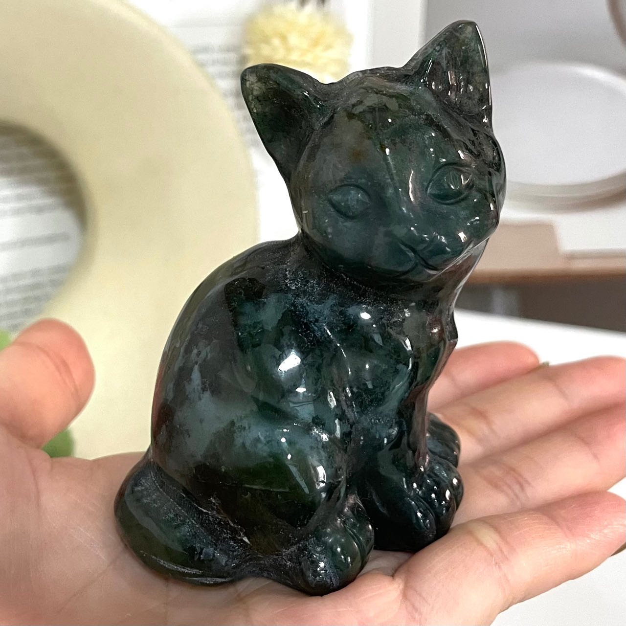 2 Counts Moss Agate Cat Crystal Reiki Crytsal Healing Home Decor From IG Crystal