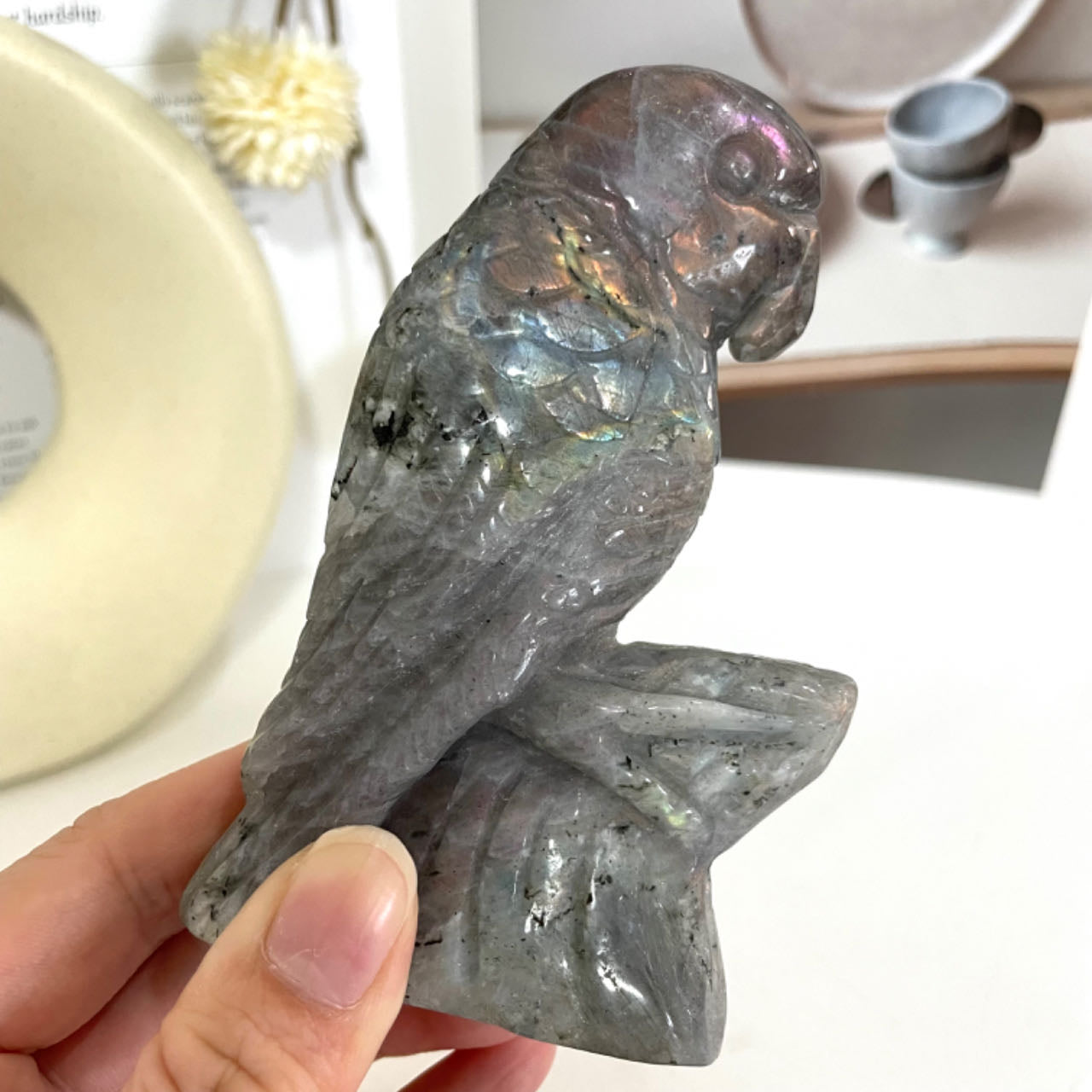 1PCS Labradorite Owl High Quality Hand-Carved Natural Crystal Statue Healing Stone Home Decoration From IG Crystal