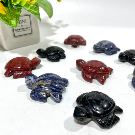 3 Counts Little Turtle Crystal Carving Sodalite Red Jasper Black Obsidian Healing Stones Natural Stone Chakra Balancing Reiki Home Office Decor From IG Crystal