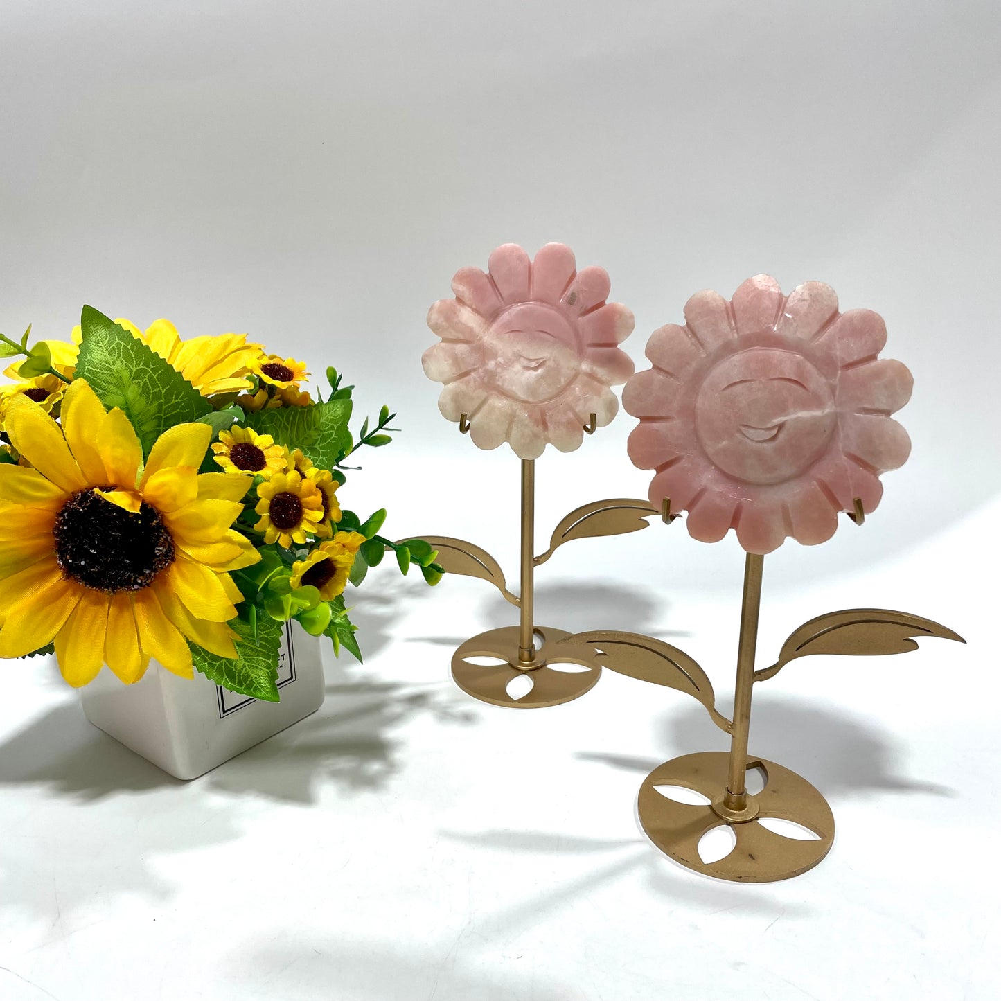 1 Count Pink Opal Smile Sunflower Crystal Carving Desk Decoration With Stand Natural Stone Gem Mining Chakra Balancing Reiki Healing Crystal Mystery Crystal Display Crystal Shopping Online Home Office Decor From IG Crystal