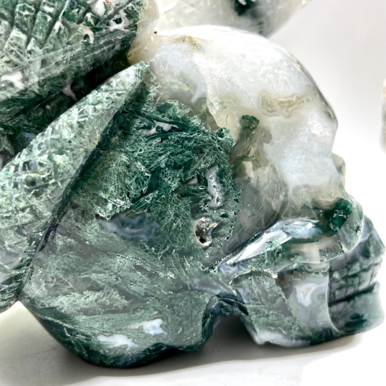 1 Count Big Moss Agate Skull With Snake Healing Crystal Gem Reiki Healing Home Decor Crystal Jewelry Shop Pretty Crystals From IG Crystal