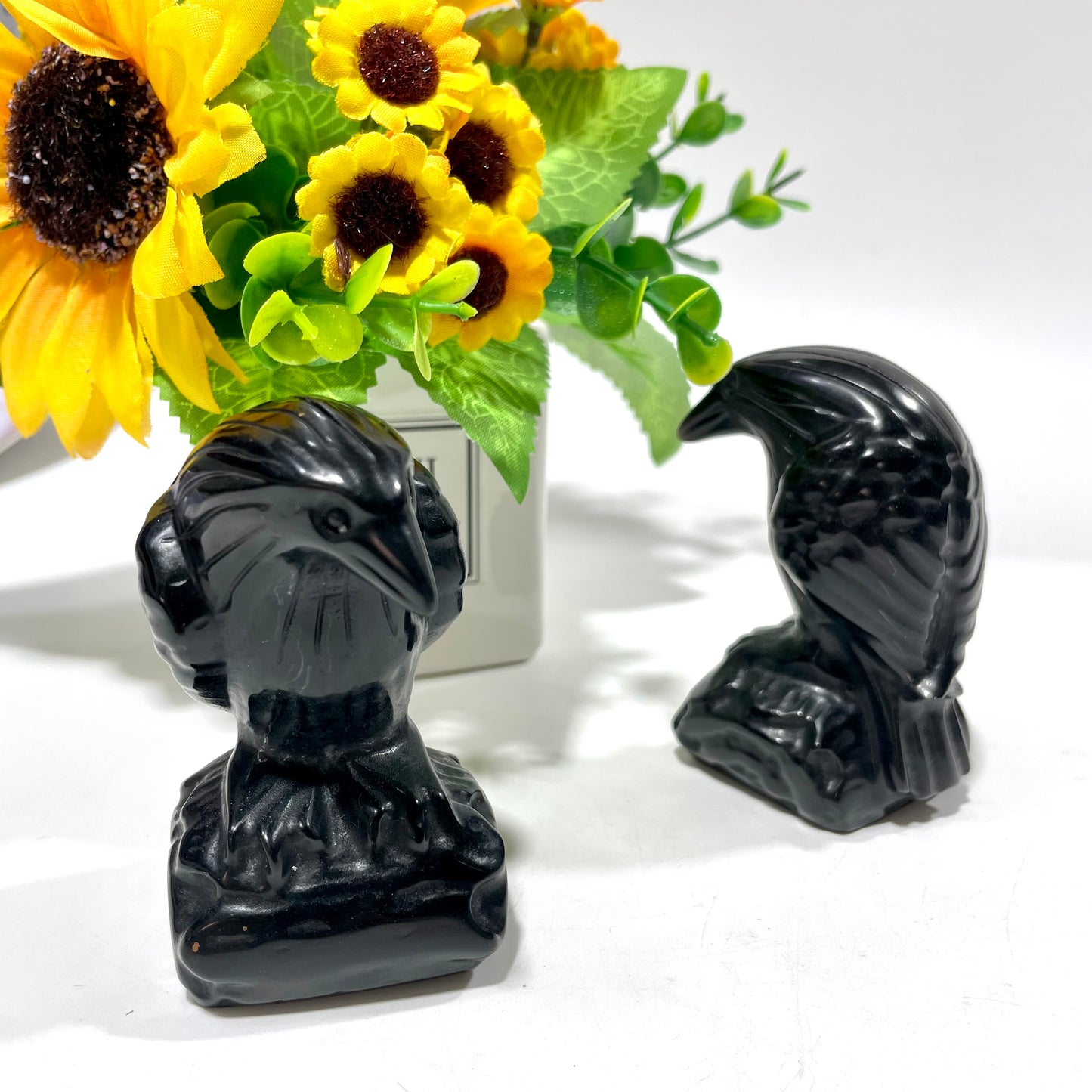 2 Counts Halloween Big Black Obsidian Crow Crystal Carvings Healing Stone Home Decoration From IG Crystal