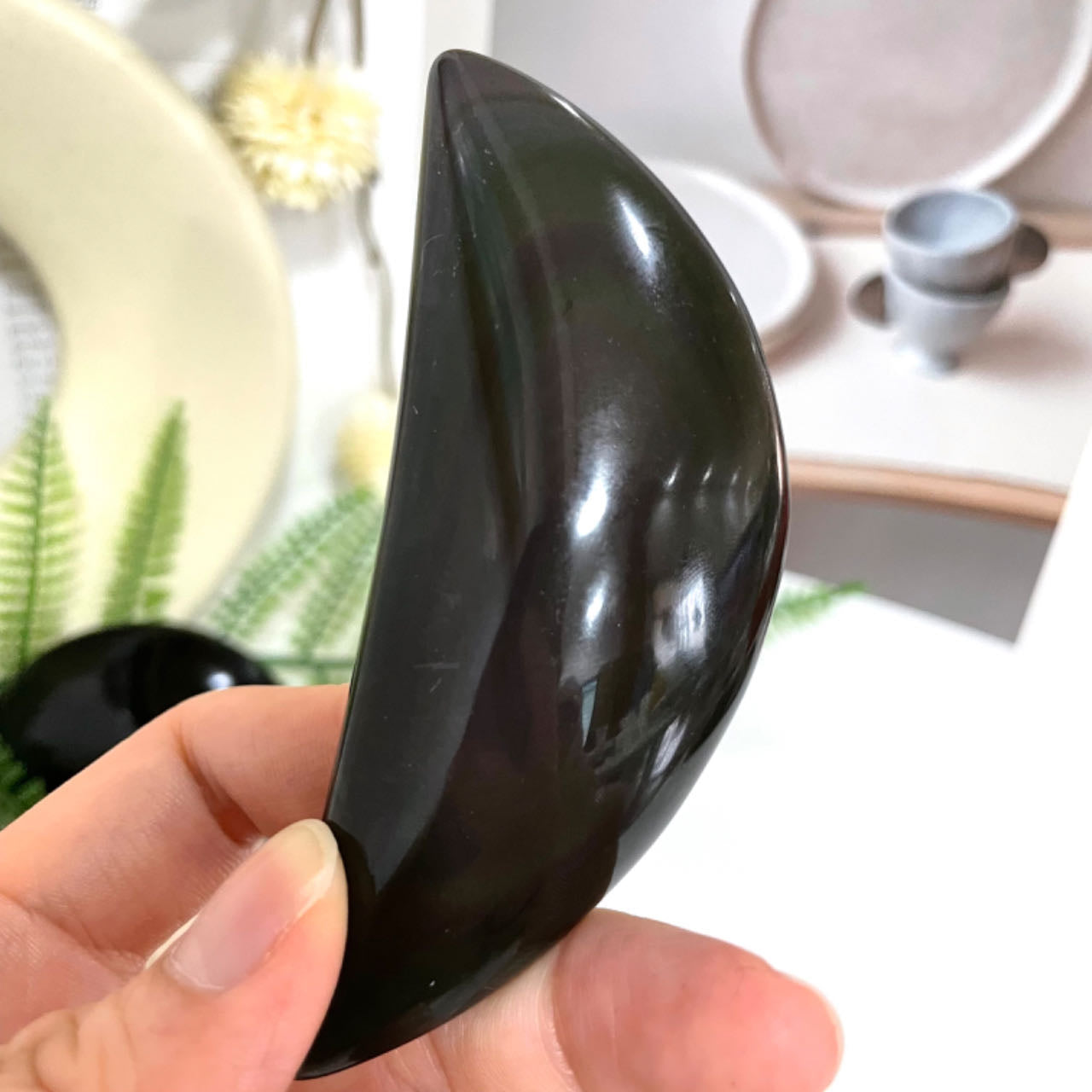 Rainbow Obsidian Heart Moon Shape Stone Crystal Healing Stone Home Decoration From IG Crystal
