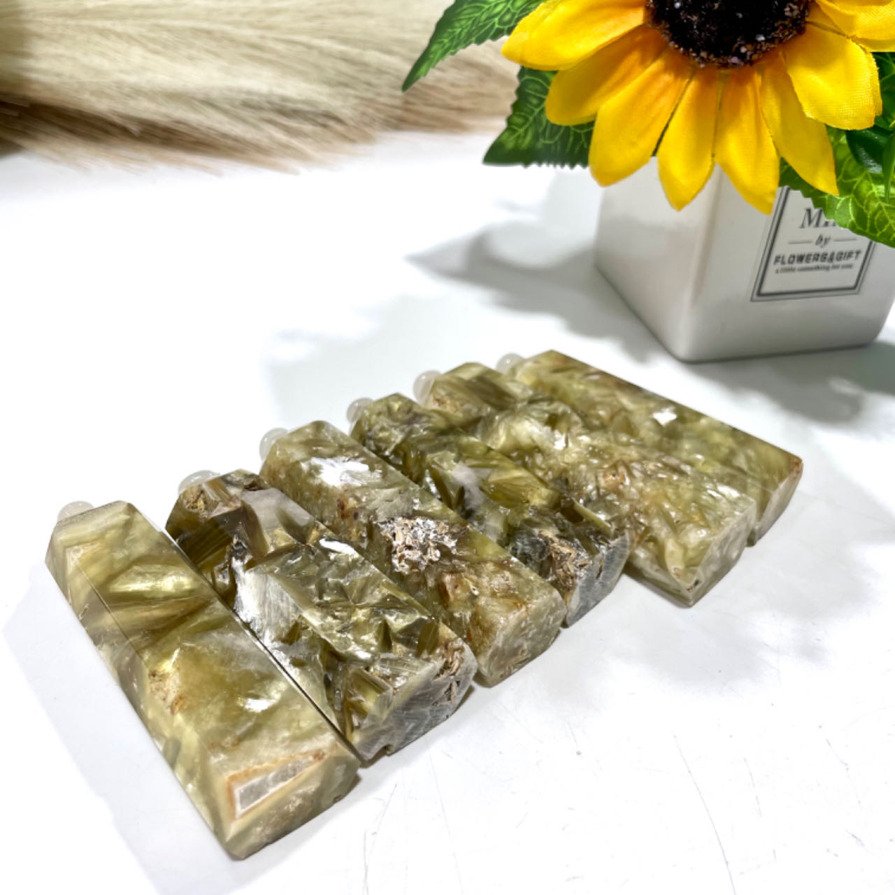 4 Counts 9cm Height Golden Mica Wand Tower 6 Faceted Healing Crystal Gem Reiki Healing Home Decor Crystal Jewelry Shop Pretty Crystals From IG Crystal