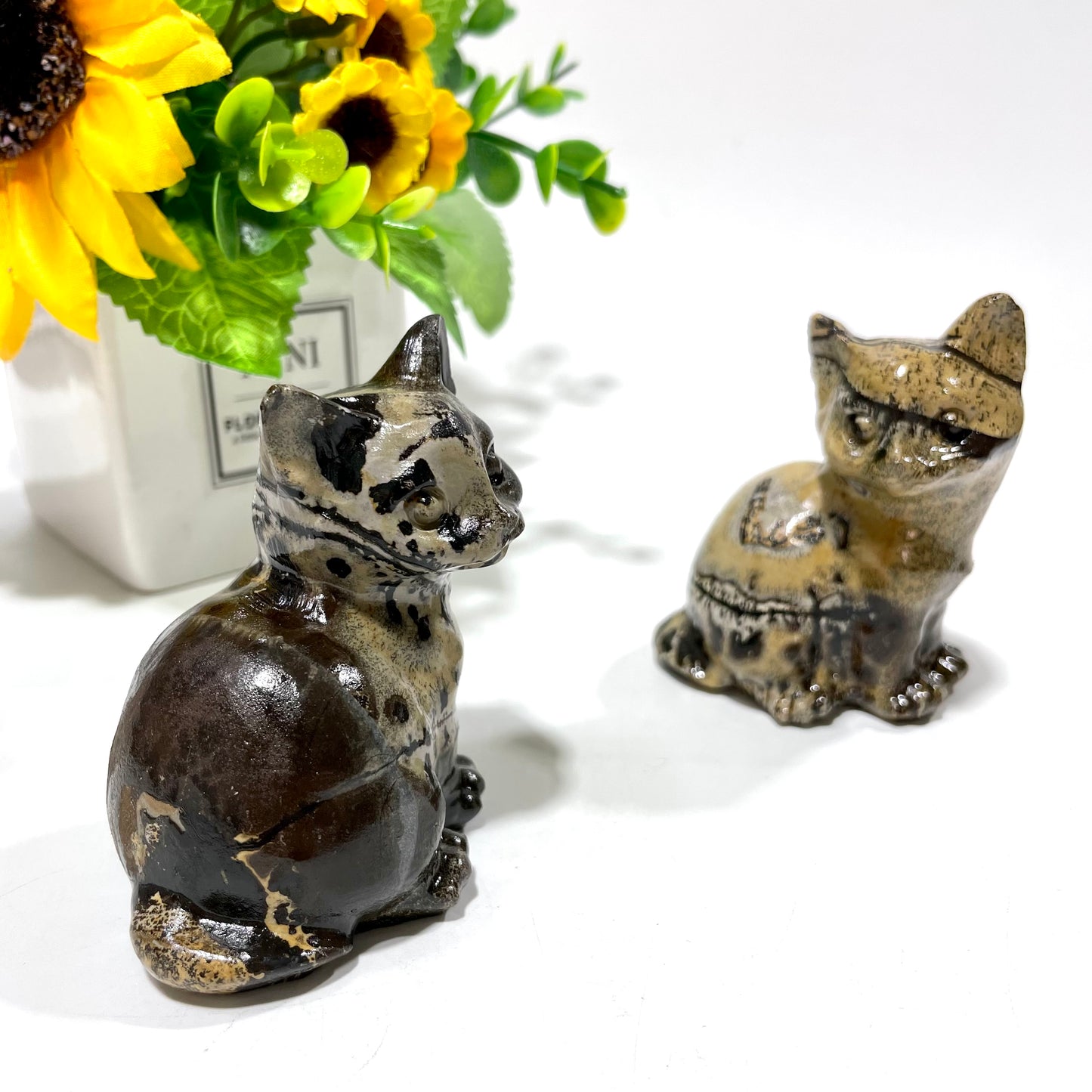 2 Counts Picture Jasper Cute Cat Crystal Carving Healing Stones Natural Stone Chakra Balancing Reiki Home Office Decor From IG Crystal