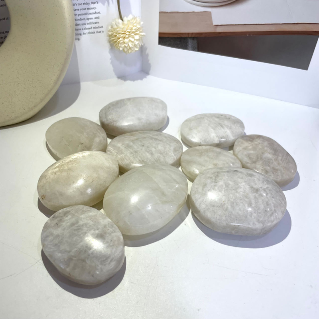 2~3PCS Moonstone Palm Stone Pocket Massage Worry Stone for Natural Body Chakra Balancing Reiki Healing and Crystal Grid From IG Crystal