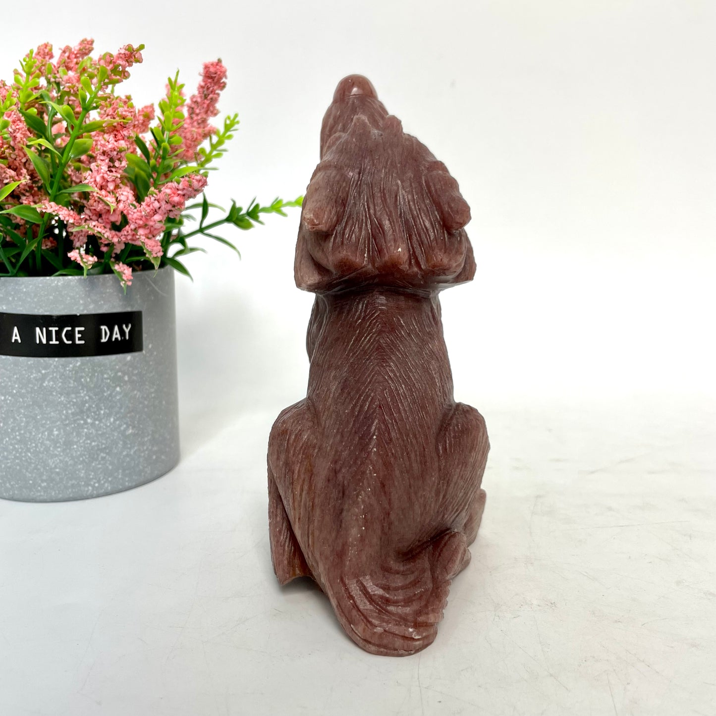 1 Count Rose Quartz Strawberry Quartz Wolf Crystal Carving Healing Stones Natural Stone Chakra Balancing Reiki Home Office Decor From IG Crystal