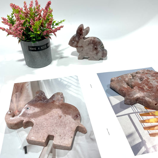 1 Count Pink Amethyst Fish Elephant Rabbit Crystal Carving Healing Stones Natural Stone Chakra Balancing Reiki Home Office Decor From IG Crystal