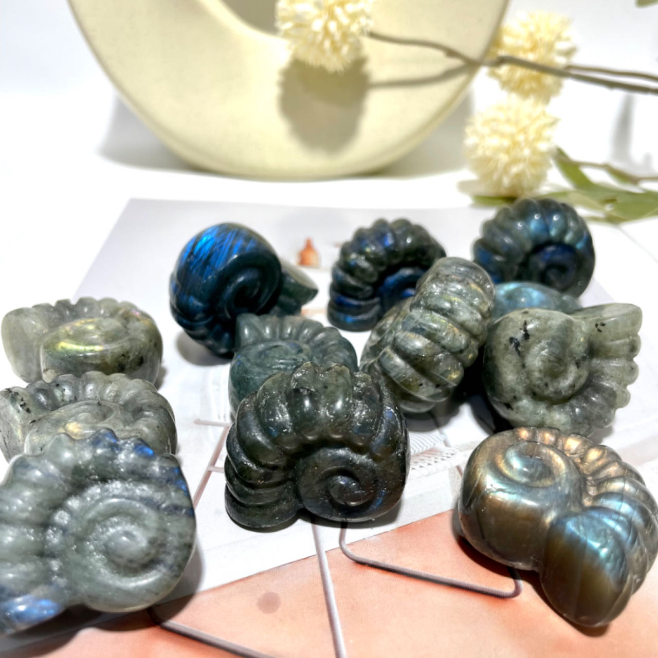 Labradorite Green Aventurine Snail Crystal 3CM 5CM Healing Crystal Home Decoration From IG Crystal