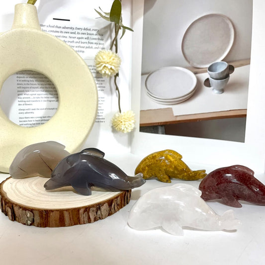 2 Counts Different Maerail Dolphin Crystal Rose Quartz Clear Quartz Agate Yellow Jasper Strawberry Quartz From IG Crystal
