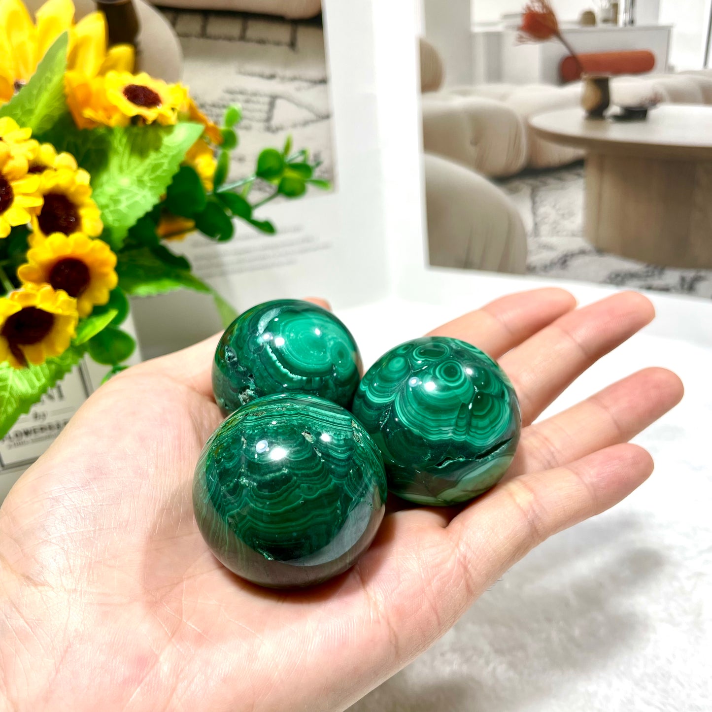 2 Counts 3.5cm Malachite Ball Natural Stone Gem Mining Chakra Balancing Reiki Healing Crystal Mystery Crystal Display Crystal Shopping Online Home Office Decor From IG Crystal