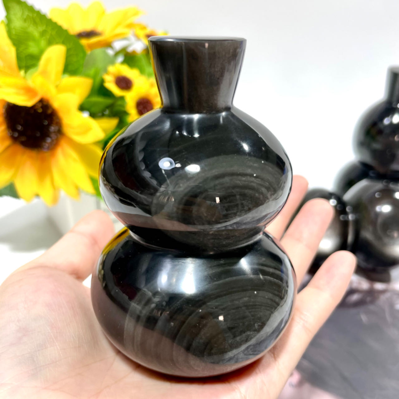 1 Count Silver Obsidian Gourd Calabash Crystal Carving Healing Crystal Gem Reiki Healing Home Decor Crystal Jewelry Shop Pretty Crystals From IG Crystal
