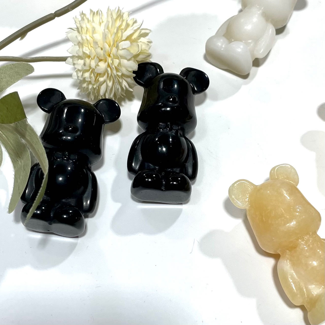 3 Counts Different Materials Gloomy Bear Crystal Yellow Calcite Black Obsidian Healing Crystal Home Decoration From IG Crystal