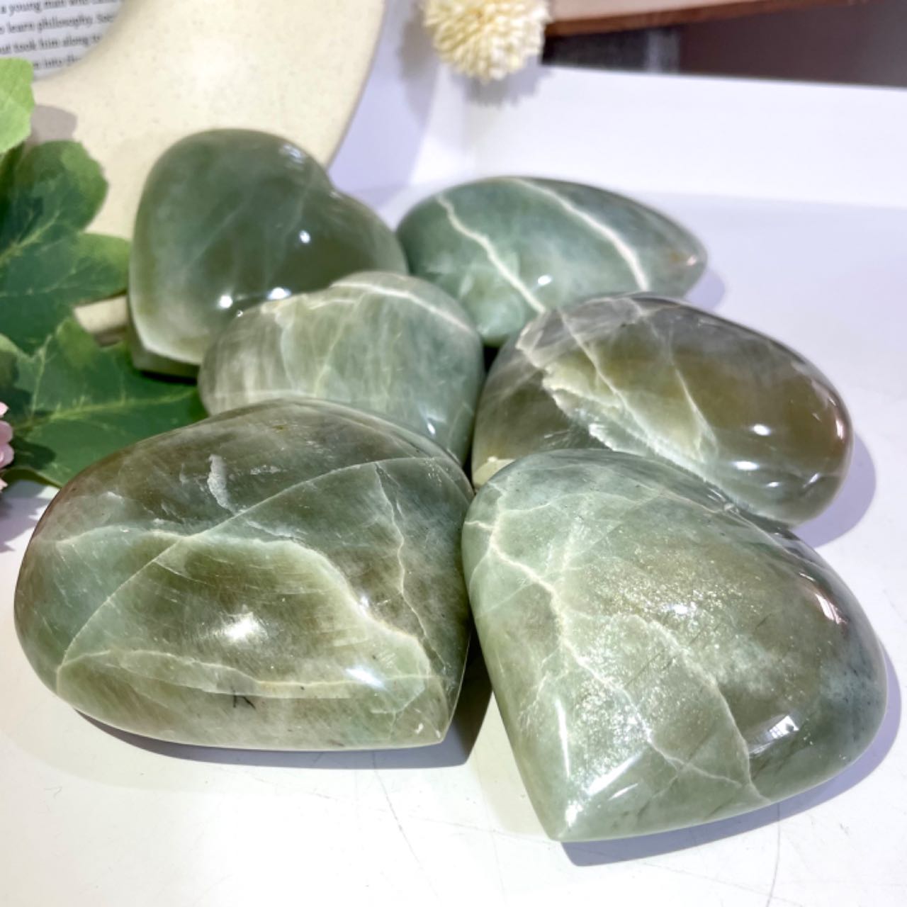 2 Counts Heart Shape Green Moonstone Crystal Reiki Crytsal Healing Home Decor From IG Crystal