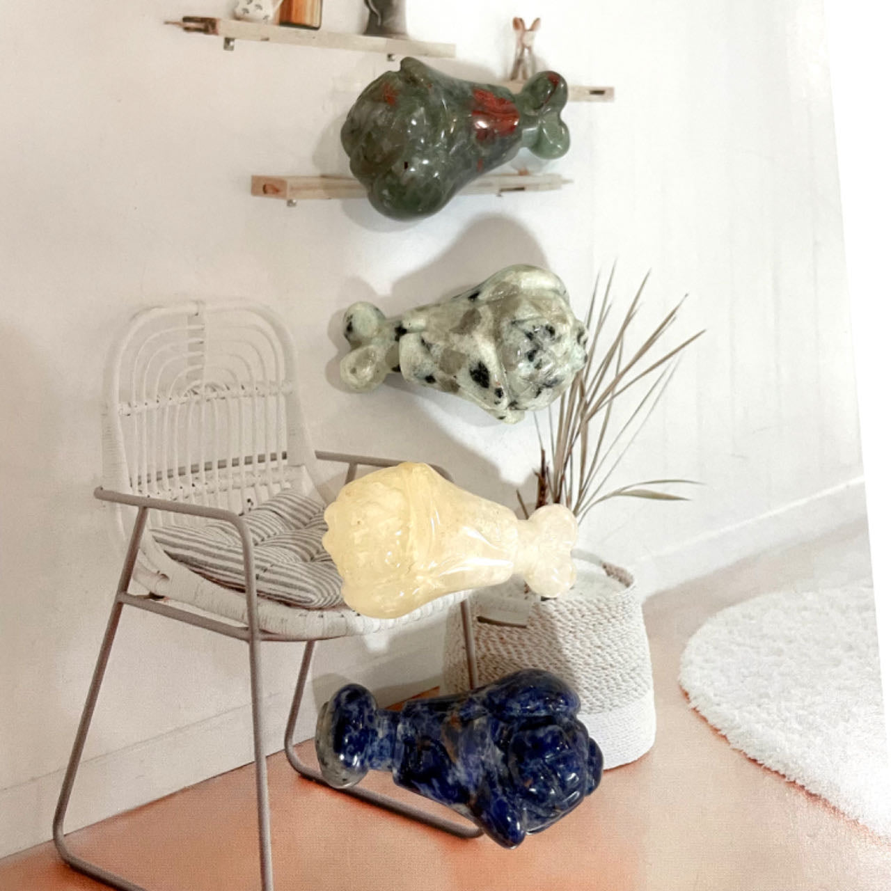 IG Crystal 8 Counts Different Material Chicken Leg Crystal Rose Quartz Clear Quartz Kiwi Jasper Sodalite Amethyst Opalite Unakite Healing Crystal