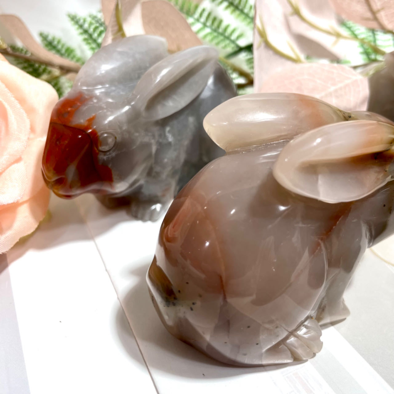 2 Counts Three-colour Jade Rabbit Healing Stone Home Decoration From IG Crystal