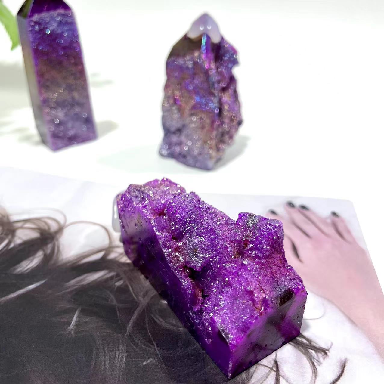 5~7 Counts 500G Purple Sphalerite Wand Unnatural Stone Artificial Crystal Gem Mining Chakra Balancing Reiki Healing Crystal Mystery Crystal Display Crystal Shopping Online Home Office Decor From IG Crystal
