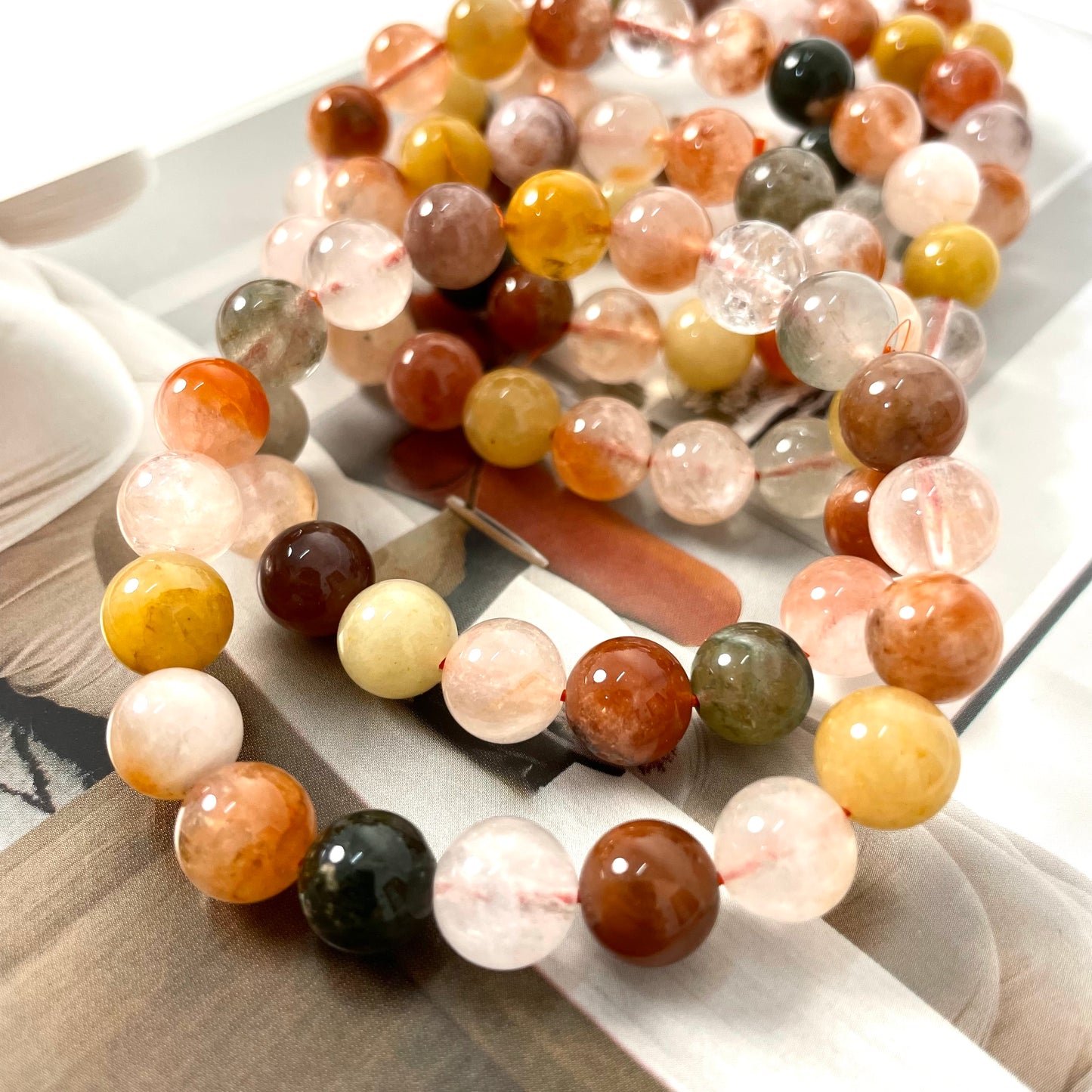 3 Counts Colourful Rabbit Hair Crystal Bracelets 9mm Natural Crystals Healing Crystals Bracelet for Women and Men Teens Crystal Jewelry Shop Pretty Crystals From IG Crystal