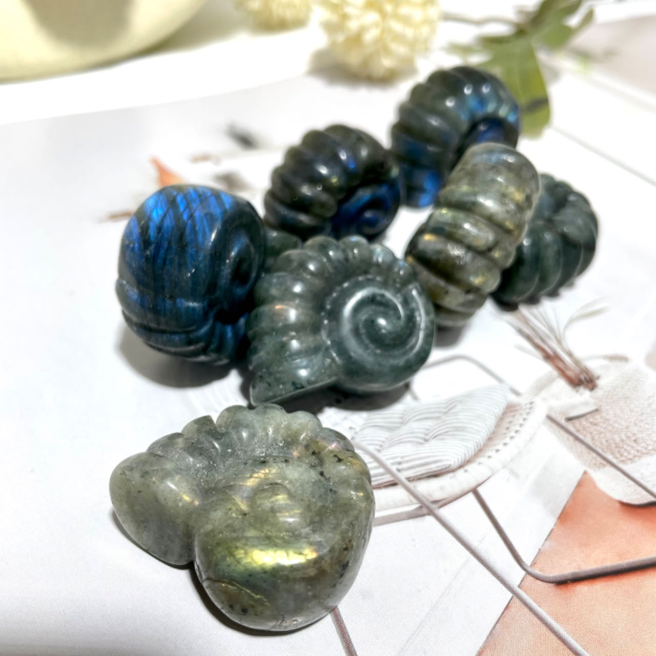 Labradorite Green Aventurine Snail Crystal 3CM 5CM Healing Crystal Home Decoration From IG Crystal