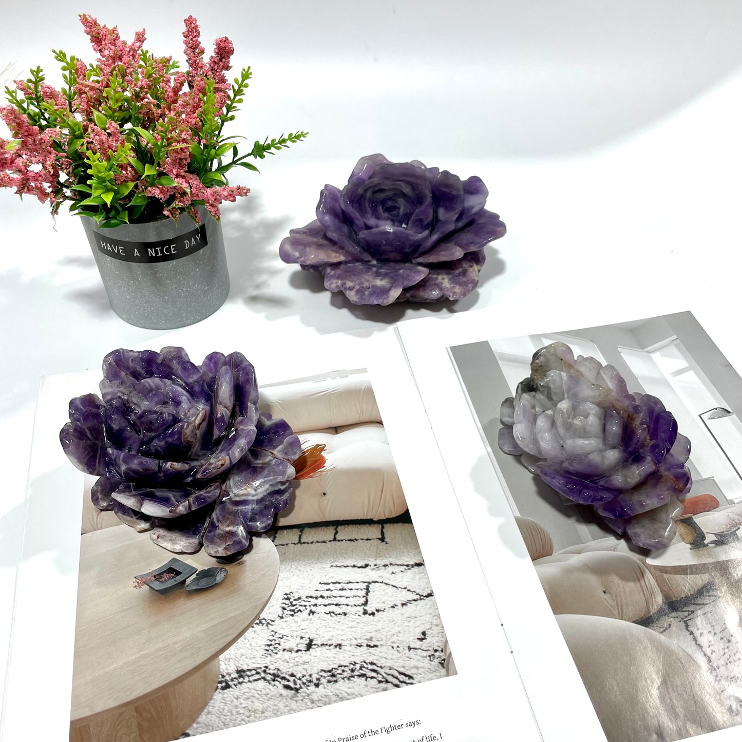 1 Count Big Amethyst Flower Crystal Carving Healing Stones Natural Stone Chakra Balancing Reiki Home Office Decor From IG Crystal