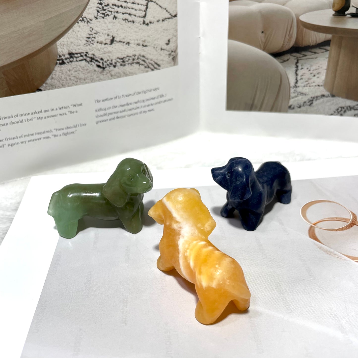 3 Counts Different Materials Dog Crystal Carving Healing Stones Natural Stone Chakra Balancing Reiki Home Office Decor From IG Crystal
