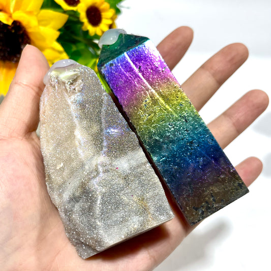 5~7 Counts 500G Rainbow Sphalerite Wand Unnatural Stone Artificial Crystal Gem Mining Chakra Balancing Reiki Healing Crystal Mystery Crystal Display Crystal Shopping Online Home Office Decor From IG Crystal