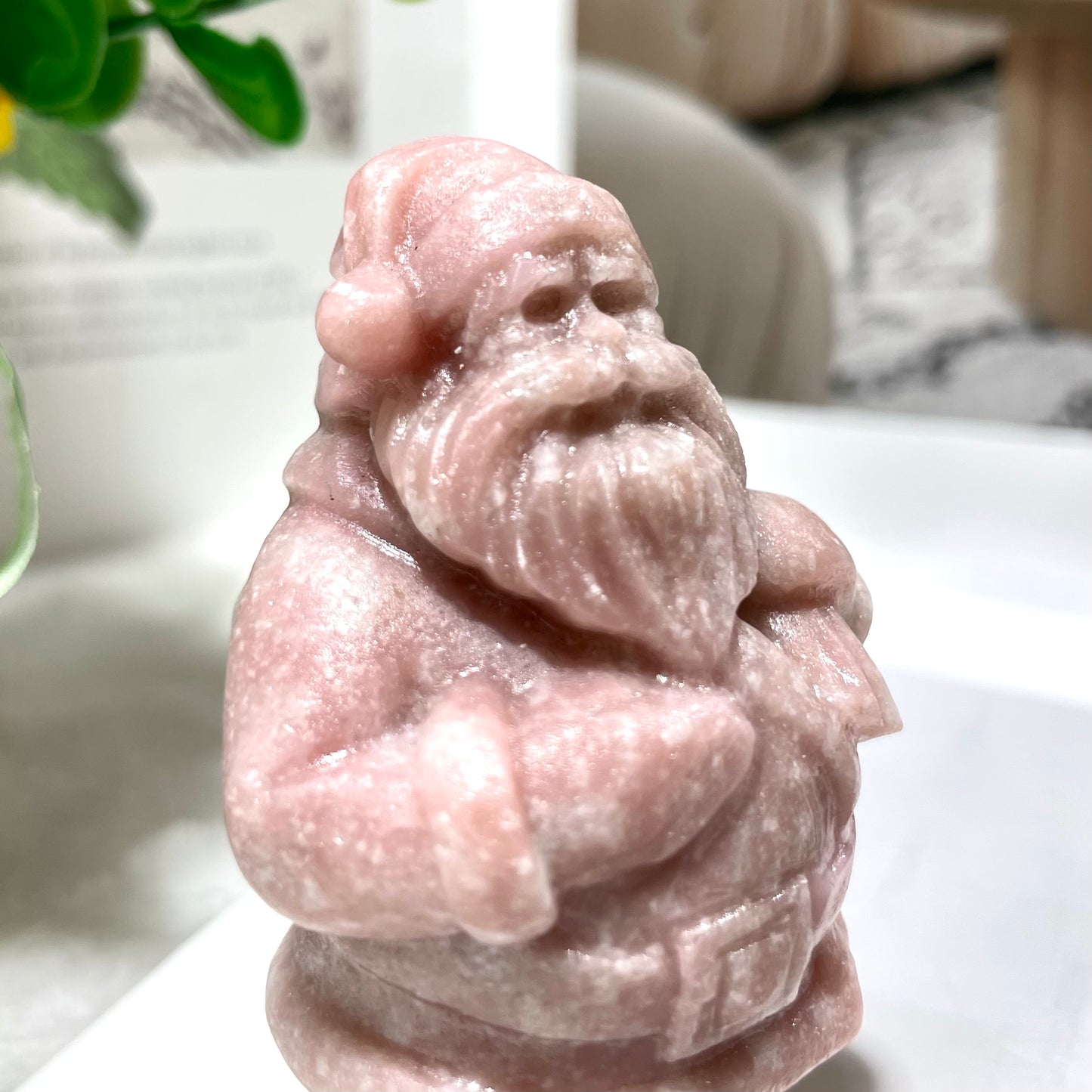 2 Counts Pink Opal Santa Claus Crystal Carvings Healing Stones Natural Stone Chakra Balancing Reiki Home Office Decor From IG Crystal