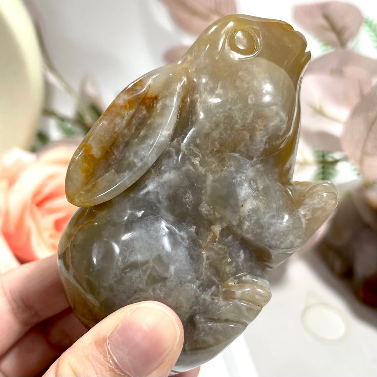 2 Counts Three-colour Jade Rabbit Healing Stone Home Decoration From IG Crystal