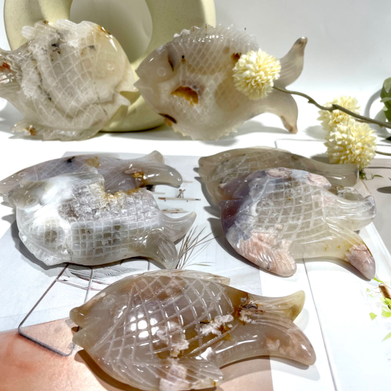 Flower Agate Fish Crystal Healing Crystal Home Decoration From IG Crystal