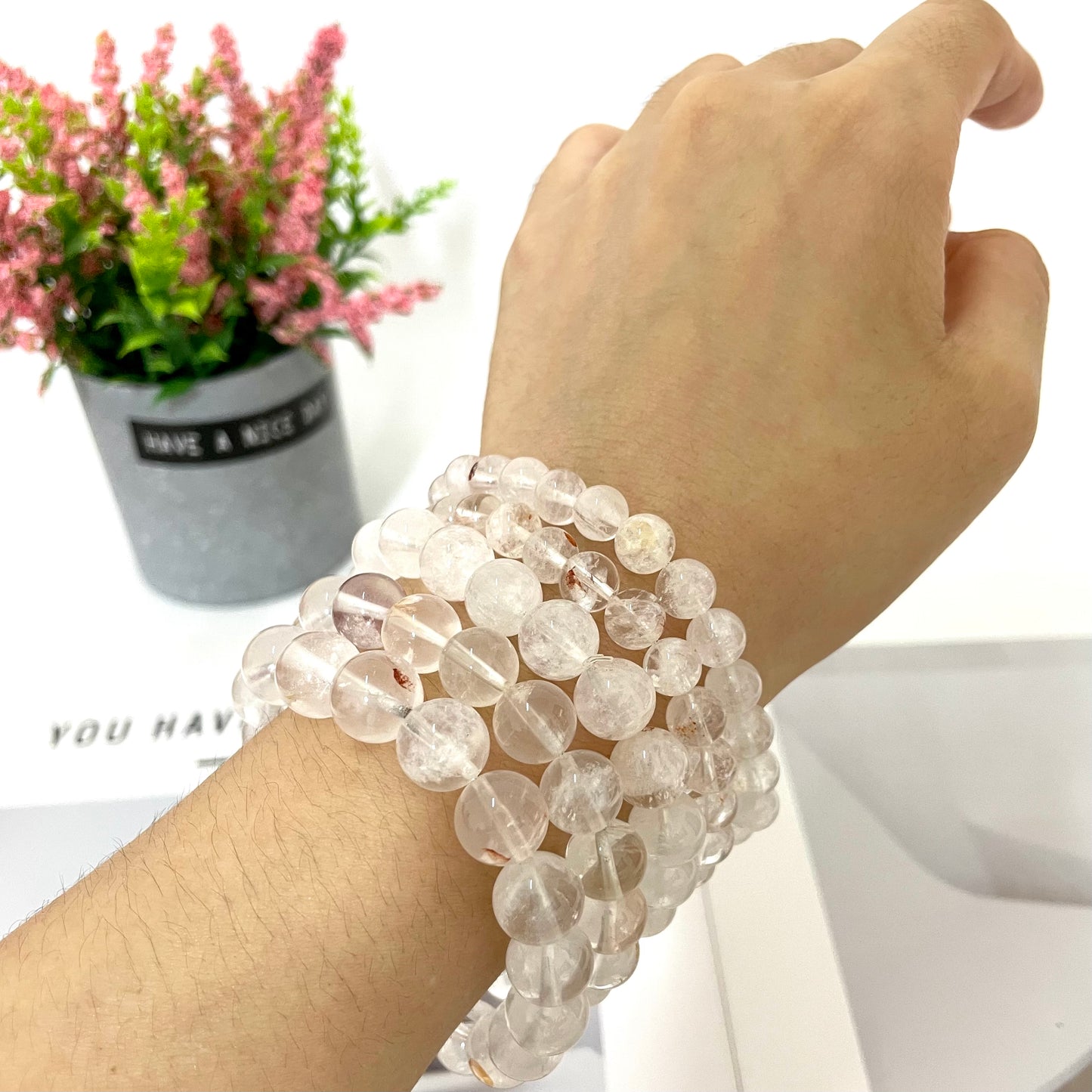 White Ghost Quartz Phantom Quartz Crystal Bracelets 11mm 10mm 7mm Natural Crystals Healing Crystals Bracelet for Women and Men Teens Crystal Jewelry Shop Pretty Crystals From IG Crystal