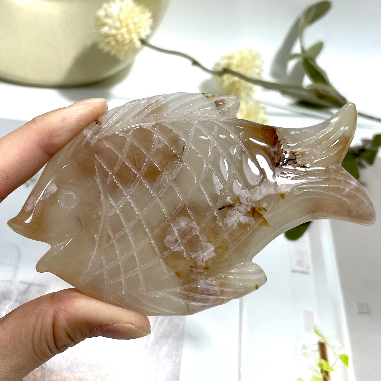 Flower Agate Fish Crystal Healing Crystal Home Decoration From IG Crystal