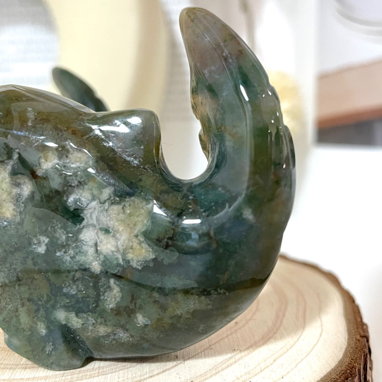 Moss Agate Whale Crystal Healing Stone Stochastic 2PCS Home Decoration From IG Crystal