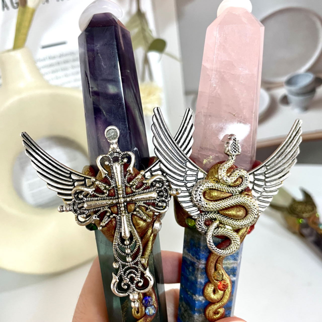 Different Maerail Magic Wands High Quality Natural Flourite Citrine Apatite Amethyst Rose Quartz From IG Crystal