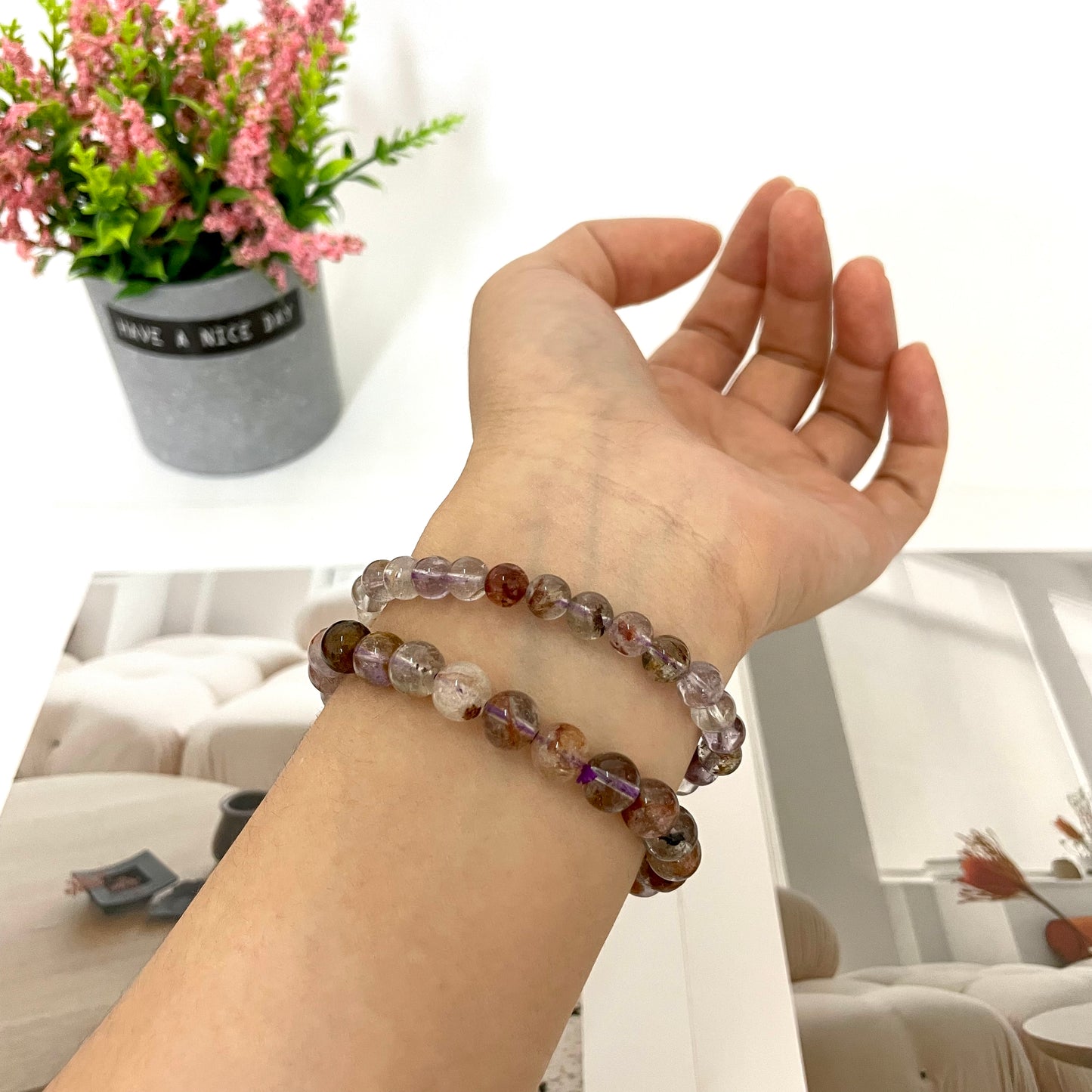 Purple Ghost Crystal Garden Quartz Bracelets 7mm 8mm Natural Crystals Healing Crystals Bracelet for Women and Men Teens Crystal Jewelry Shop Pretty Crystals From IG Crystal
