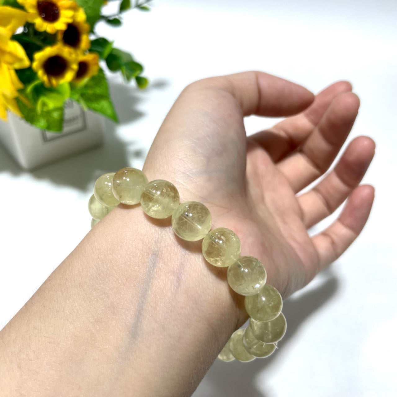 2 Counts 11mm Natural Lemon Quartz Gemstone, Beaded Stretchable Unisex Bracelet, Stretch Jewelry for Men Women, Handmade, Bohemian, Birthstone Chakra Stones, Worry Healing Bracelets From IG Crystal