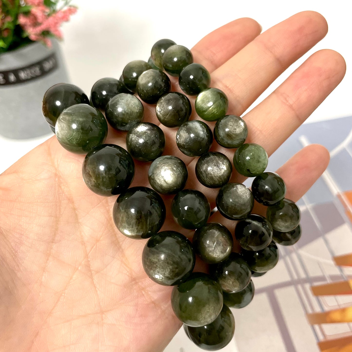 Deep Green Mica Crystal Bracelets 15mm 12mm 11mm 10mm Natural Crystals Healing Crystals Bracelet for Women and Men Teens Crystal Jewelry Shop Pretty Crystals From IG Crystal