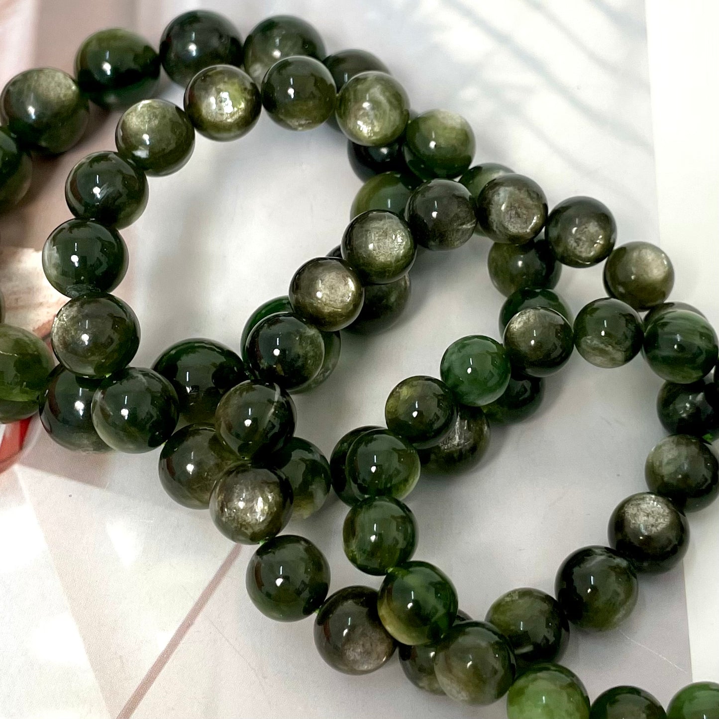 Deep Green Mica Crystal Bracelets 15mm 12mm 11mm 10mm Natural Crystals Healing Crystals Bracelet for Women and Men Teens Crystal Jewelry Shop Pretty Crystals From IG Crystal