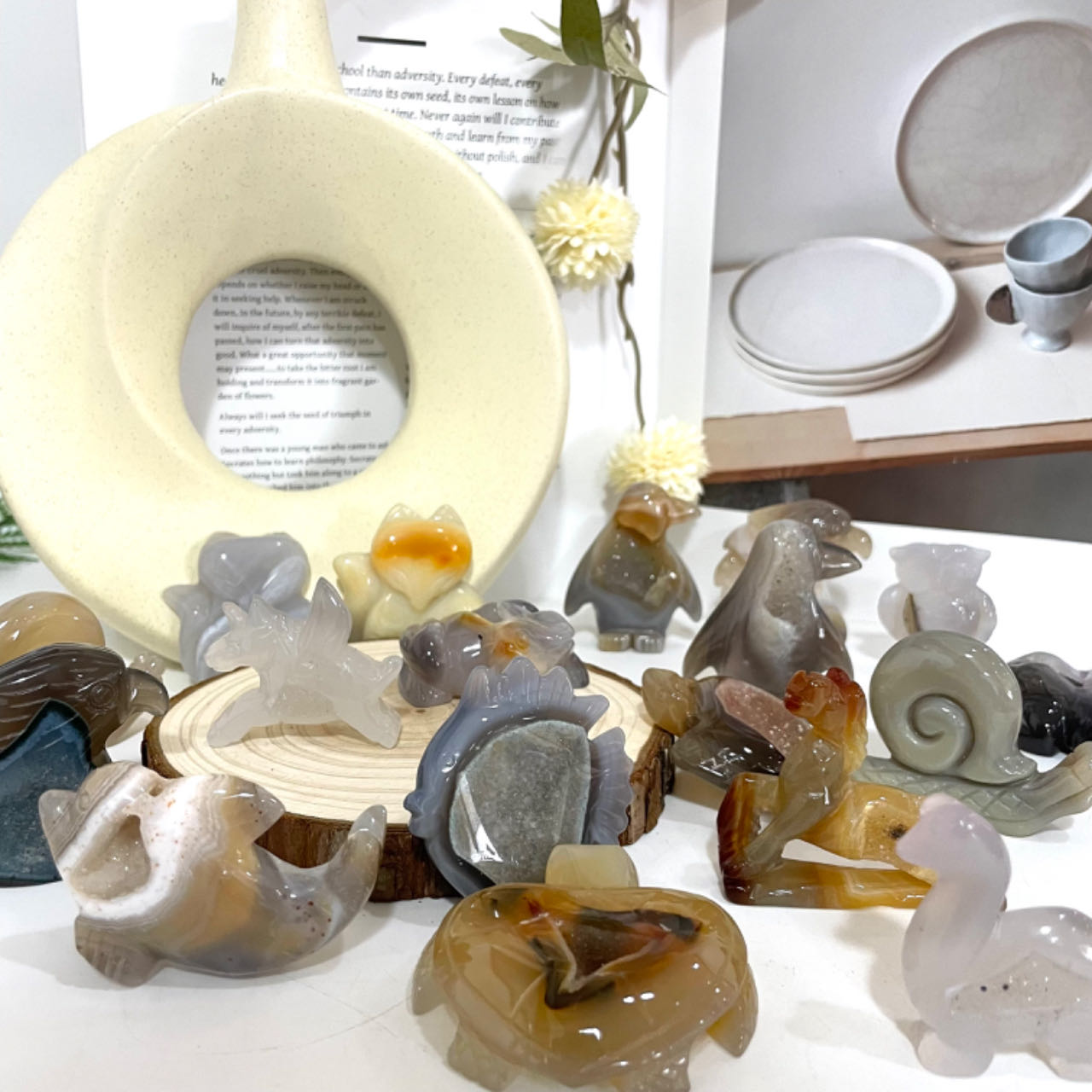 Animals Druzy Natural Raw Geode Agate Penguin Dolphin Horse Owl Fish Turtle Dinosaur Unicorn Fox Frog Eagle Snail Healing Stone Home Decoration From IG Crystal