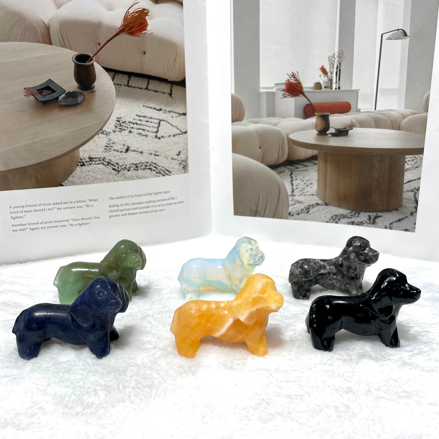 3 Counts Different Materials Dog Crystal Carving Healing Stones Natural Stone Chakra Balancing Reiki Home Office Decor From IG Crystal