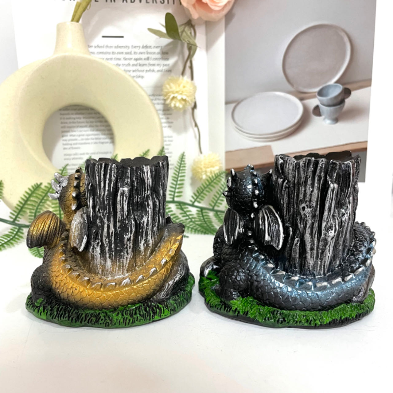 1PCS Tree Dragon Stand Black Silver Yellow Healing Stone Home Decoration For Crystal Ball From IG Crystal