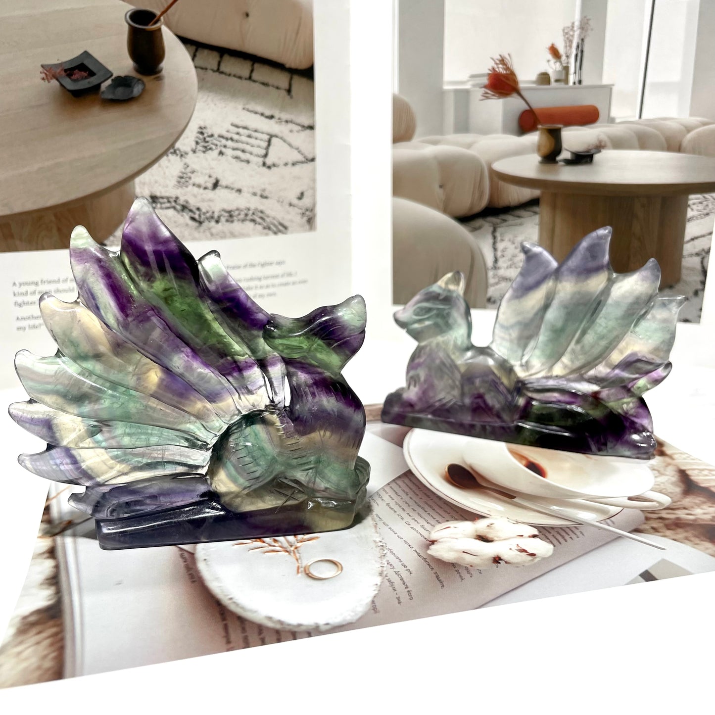 1 Count Fluorite Fox Crystal Carving Healing Stones Natural Stone Chakra Balancing Reiki Home Office Decor From IG Crystal