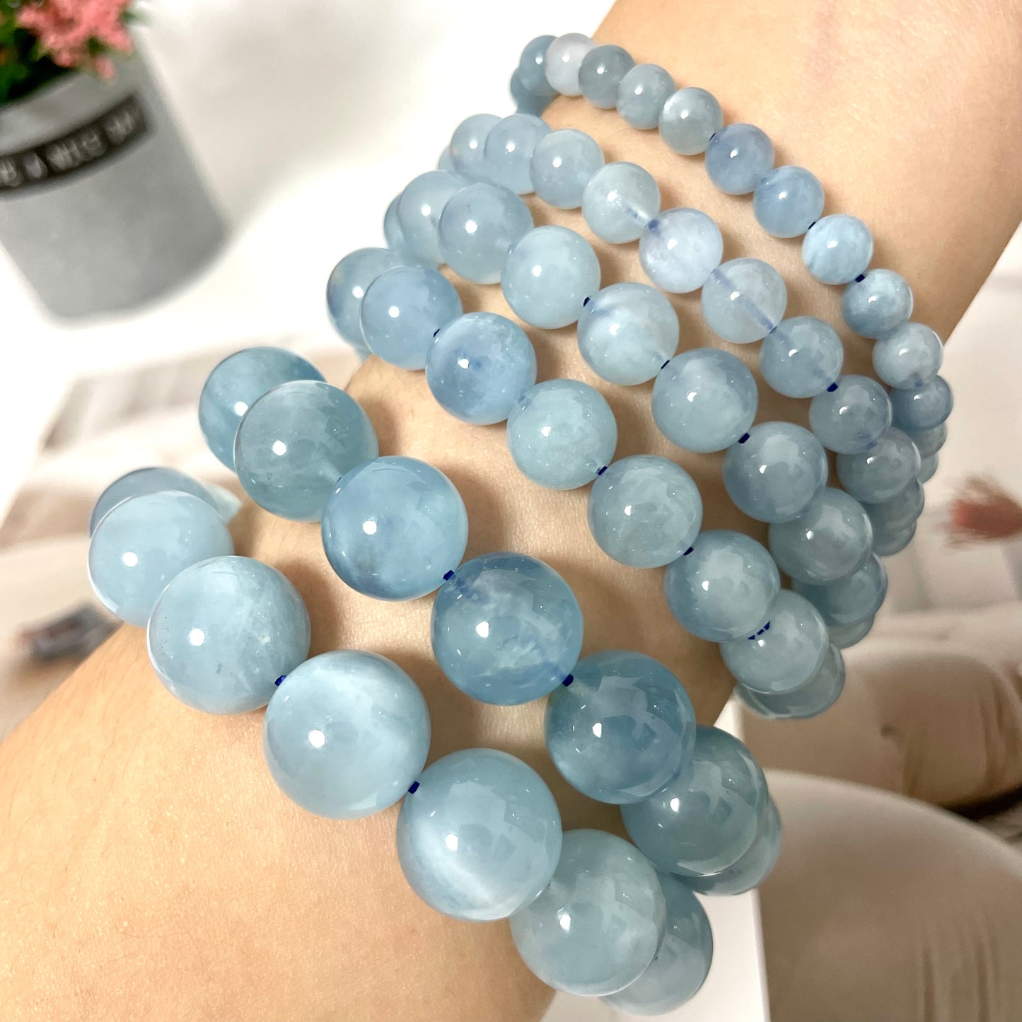 Aquamarine Crystal Bracelets 6mm 8mm 10mm 11mm 14mm 15mm Natural Crystals Healing Crystals Bracelet for Women and Men Teens Crystal Jewelry Shop Pretty Crystals From IG Crystal